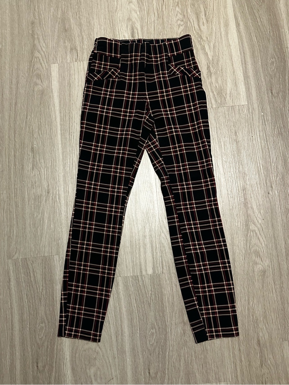 Joe B Black Plaid Skinny Pants with Pink Trim